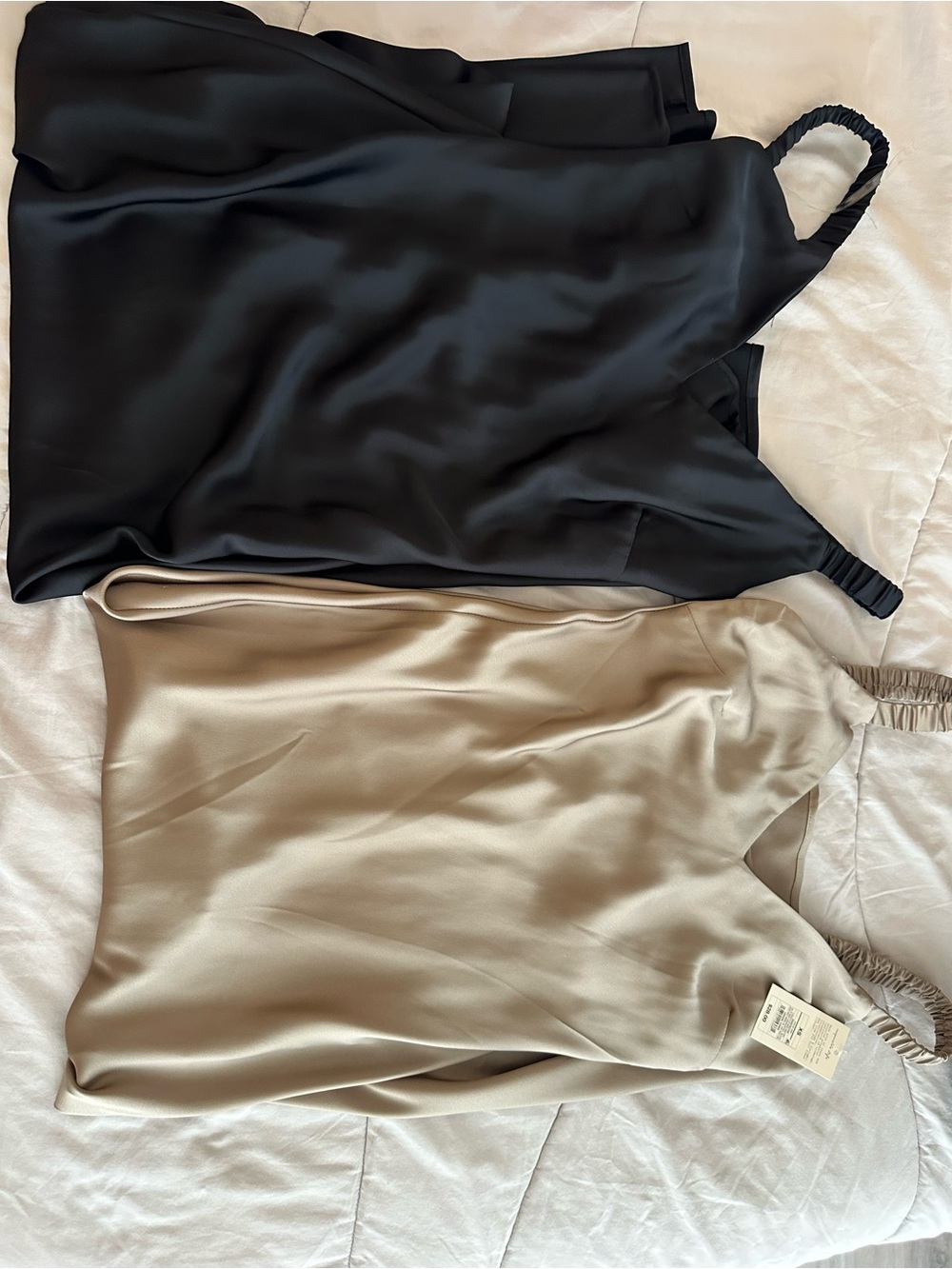 2 Silky Satin Camisole Tank Top dresses - Black and Champagne